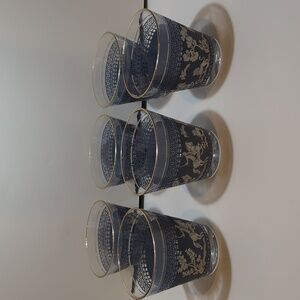 Medieval Whiskey Cocktail OJ Glasses Set of 6 Vintage Blue White